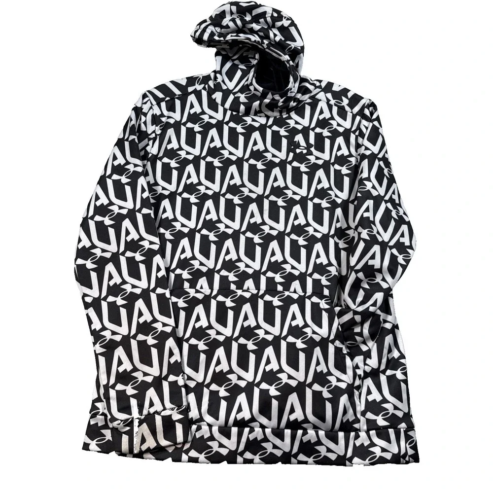 Under Armour Boys YXL XL Graphic Print Logo Black White Hoodie Pullover Shirt 18